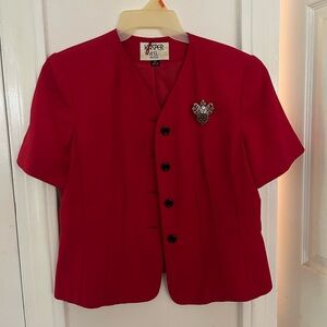 Kasper Red V-Neck Short Sleeve Blouse
